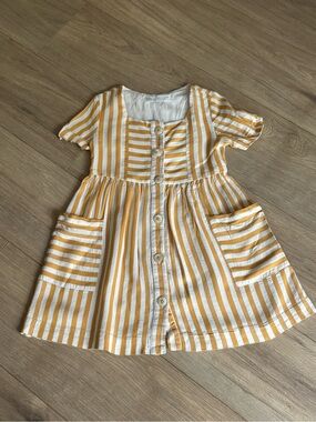 ZARA Kids Girl’s Yellow and White Striped Button-Front Dress - Size 6